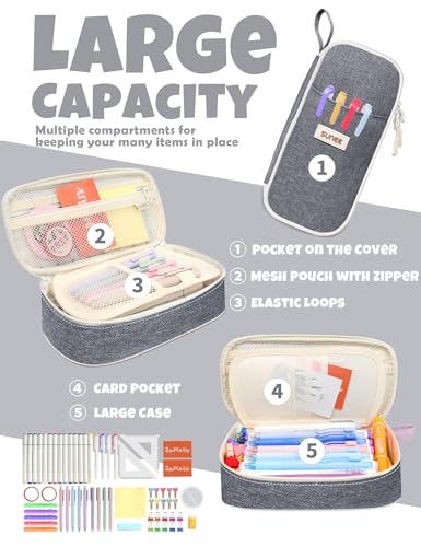 SUNEE Cute Pencil Case, Aesthetic Pen Pouch, Colored Large Pencil Bag with Zipper, Kawaii Stationery Storage and Organizer, School Supplies for Teen and Adult Girls, Gray - color: Grey