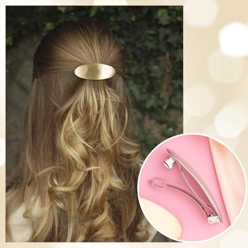 HINZIC 2pcs Oval Hair Barrette, Metal Large Hair Clip, Vintage French Wedding Prom Formal Hairpins Accessories for Women Thick Thin Long Short Curly Straight Hairstyles- Gold & Silver - color: Gold & Silver