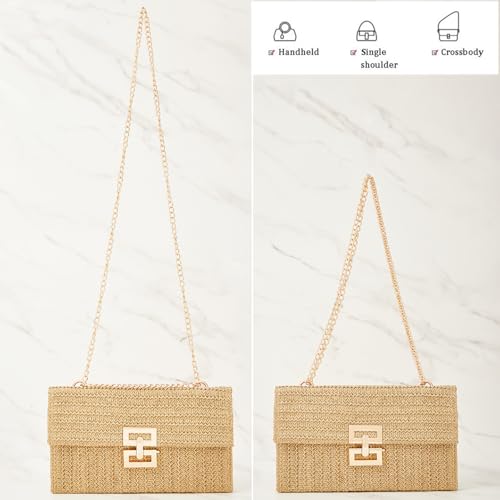 Huralona Women Straw Woven Clutch Purse Pleated Handbag for Summer Beach Vacation Straw Shoulder Crossbody Bag - color: Khaki2