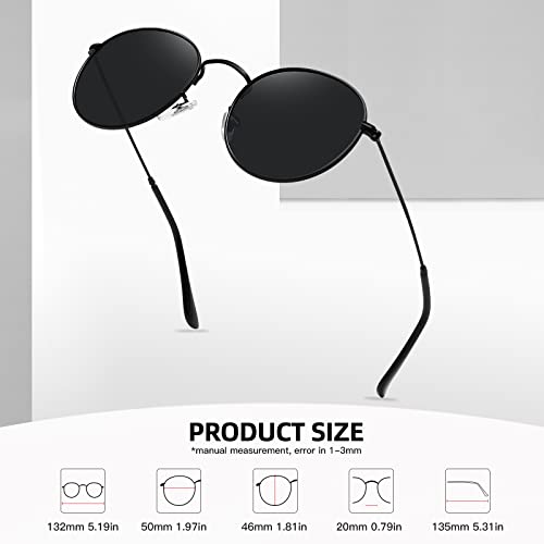 MEETSUN Round Polarized Sunglasses for Women Men Classic Retro Metal Frame Sun Glasses UV Protection - color: (3 Pack) Gold/Grey + Black/Grey + Gold/Blue