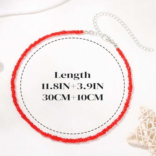 Boho Beaded Choker Necklace Colorful Short Necklaces Summer Beach Necklaces Jewelry for Women - color: Red