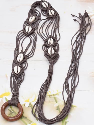 TeeYee Women's Waist Belt Adjustable Boho Style Handwoven Bohemia Tassel Rope Tie with Wooden Beads Braided Chain for Dress - color: 269coffee
