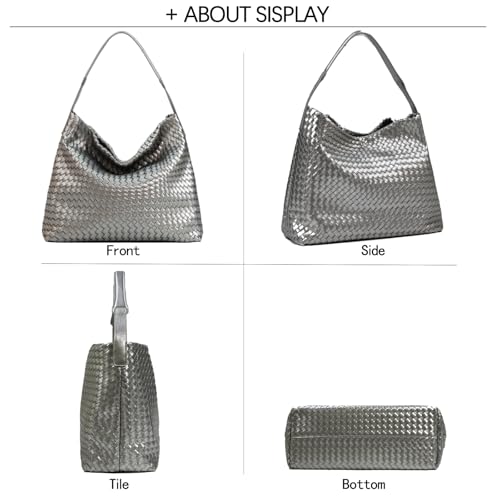 JINMANXUE Women Boston Bag, Woven Hobo Tote Handbag and Purses, Female Satchel Messenger Bags, Fashion Shoulder Crossbody Bag - color: Antique Silver