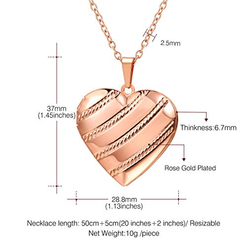 U7 Women Locket Necklace Platinum 14K Gold Photo Lockets that Hold Picture,Chain 20 Inch Personalized Gift Custom Love Heart Image Necklaces - color: 05# Rose Gold Stripe