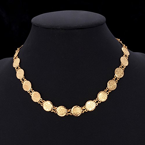 U7 Allah Necklace for Women/Men, 18K Gold Plated Square/Oval/Coin/Heart/Crescent Moon Islamic Pendant Necklace Muslim Jewelry with Chain - color: 06.Coin Necklace Gold