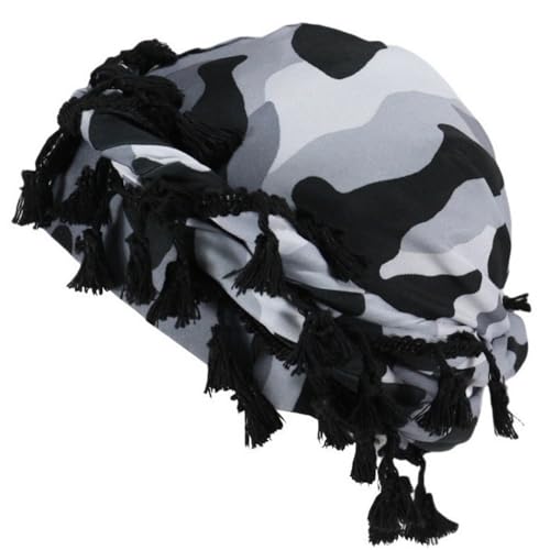 Gturytr Turban for Men Vintage Twist Head Wraps Durag Satin Lined Halo Turban for Women Modal and Satin Scarf Tie - color: Camouflage-grey&white
