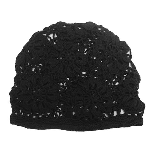ZLYC Women Cotton Crochet Slouchy Beanie Hat Handmade Knit Summer Skull Cap - color: Black Knitted