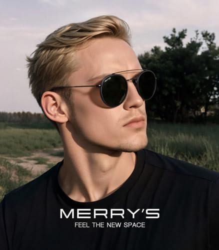 MERRY'S Retro Round Polarized Sunglasses - Unisex Double Bridge Sun Glasses - color: Matte Black Frame/Matte Black Bridge/G15 Lens