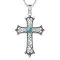 Cross Necklace 925 Sterling Silver Turquoise Christian Pendant Religious Cross Jewelry Christmas Gifts for Women Men - style: Gothic A