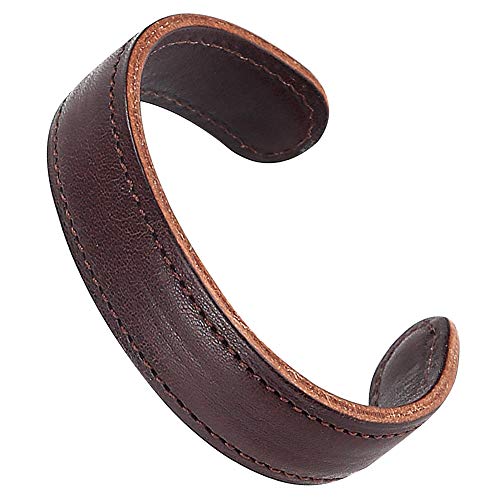 Mens Genuine Leather Bracelet - Handmade Adjustable Leather Cuff Bracelet punk Style leather wrap Wristband for Men - color: C-Cuff Brown