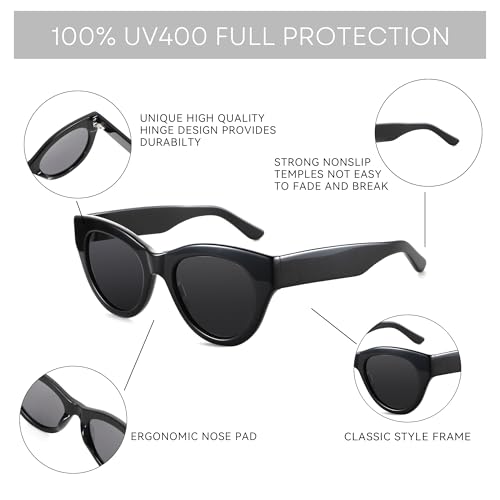 ZENOTTIC Polarized Sunglasses Women Round: Trendy Sun Glasses for Ladies - Retro Classic Shades UV400 Protection - color: C01 Black Frame Black Lens