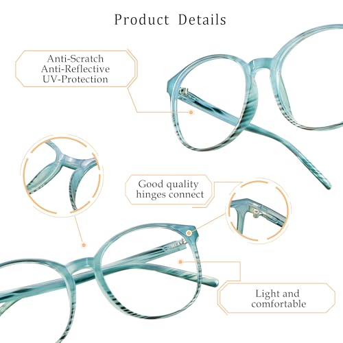 LifeArt Round Blue Light Blocking Glasses, Computer Glasses, Gaming Glasses, TV Glasses for Women Men (Striped Blue, No Magnification) - color: 15_days_stripe Blue, size: +0.00(No Magnification)
