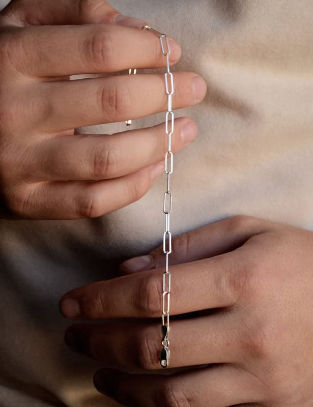 925 Sterling Silver Paperclip Bracelets 3/4/5mm Silver/Gold Plated Bracelets for Women Paperclip Chain Bracelet for Men 6.5-9 Inches - color: Silver 4mm, size: 8.5