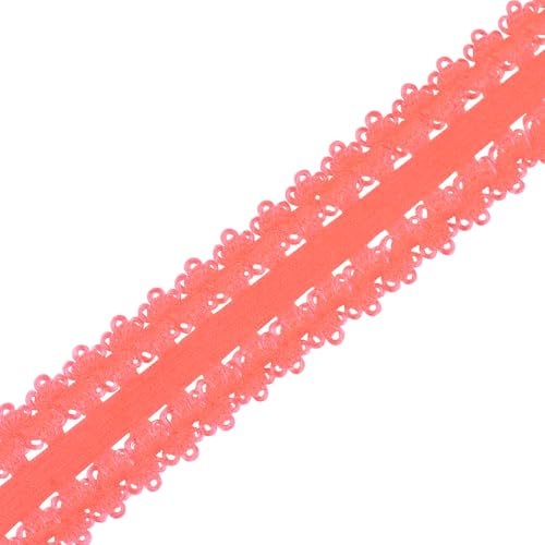 Mandala Crafts Coral Stretch Lace Soft Elastic Trim Roll - 55 Yards 1 Inch Wide Stretchy Frilly Picot Ribbon for Sewing Lingerie, Headbands, Underwear, and Crafts - color: Coral