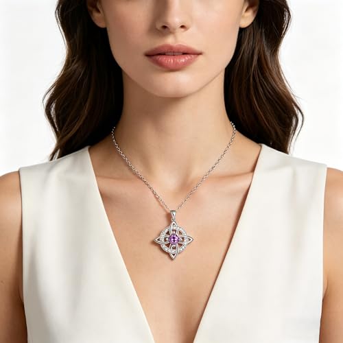 Mystical Birthstone Witches Knot Necklace – Natural Crystal Celtic Pendant, Wiccan Pagan Jewelry Gift for Women - color: June