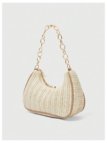 MakeMeChic Women's Straw Beach Purse Seashell Beaded Shoulder Handbags Summer Vacation Bags - color: Multicolor
