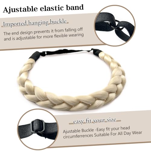 Braided Headbands Hair Piece for Women Synthetic Hair Braided Headband Classic Wide Strands Wedding Disorderly Fluffy Braids Hair Band Women Beauty Accessory - color: 613-Lightest Blonde