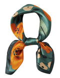 100% Mulberry Silk Neck Scarf 21''x21'' Small Square Hair Scarf for Women Men Lightweight Bandana Envelope Package - color: Floral- Green
