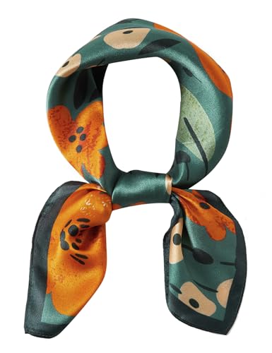 100% Mulberry Silk Neck Scarf 21''x21'' Small Square Hair Scarf for Women Men Lightweight Bandana Envelope Package - color: Floral- Green