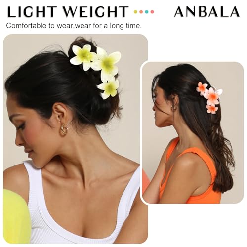 4PCS Flower Hair Clips Claw Clips for Thick Hair Non-Slip Strong Hold Flower Clip Cute Plumeria Hair Clips for Women Girls (Colorful) - color: Multi-colored-D