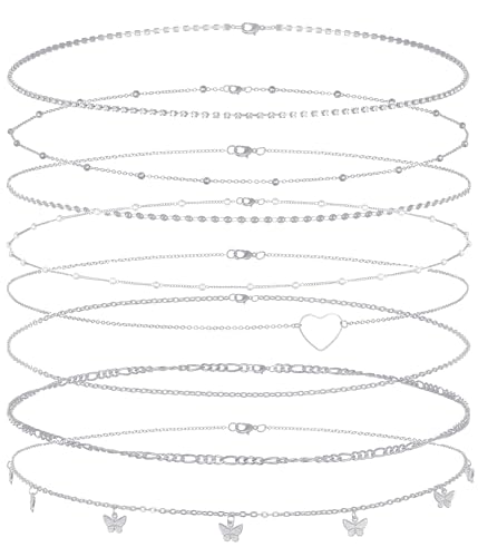 Tornito 8Pcs Waist Belly Chain CZ Heart Pearl Snake Bead Sequin Paperclip Belly Chain Summer Beach Sexy Body Chains Jewelry Accessories for Women Adjustable - style: F:8Pcs(Butterfly) Silver
