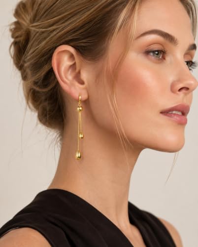YUJIE Gold Drop Earrings for Women Long Teardrop Dangle Earrings 14K Gold Plated Minimalist Statement Chain Earring Trendy Jewelry - color: gold 134A
