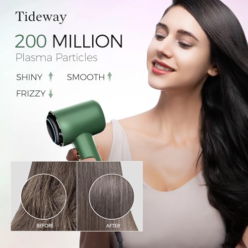 Tideway Hair Dryer Professional High-Speed Ionic Blow Dryer 110,000 RPM, Compact Hair Dryer with Magnetic Diffuser, Fast Drying with Brushless Motor Low Noise Smart Temperature Control-H11 - color: Green