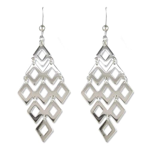 LeCalla Sterling Silver Dangle Earrings for Women | 925 Sterling Silver Long Interlocked Handmade Textured Drop Earring for Women - color: Silver Chandelier