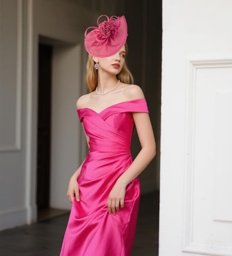 dressfan Fascinator Hat Headpiece Womens Vintage 20s 50s Headband for Derby/Wedding/Cocktail/Wedding/Tea Party - color: Fushia
