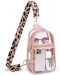 PACKISM Clear Sling Bag Stadium Approved - Clear Bag for Stadium Events & Holographic Bag for Music Festivals Jacquard Strap - color: 04_pink