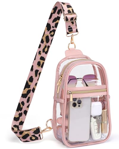 PACKISM Clear Sling Bag Stadium Approved - Clear Bag for Stadium Events & Holographic Bag for Music Festivals Jacquard Strap - color: 04_pink