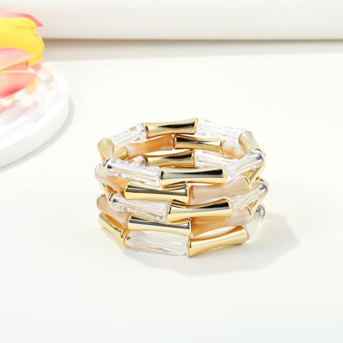 Gold Tube Bangle Bracelets for Women Stackable Bamboo Chunky Acrylic Beads Stretch Friendship Summer Beach Bracelet Jewelry - color: Colorful 02