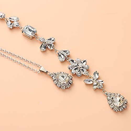 JWICOS Crystal Wedding Bridal Backdrop Necklace for Brides Dainty Back Pendant Necklace for Women Prom