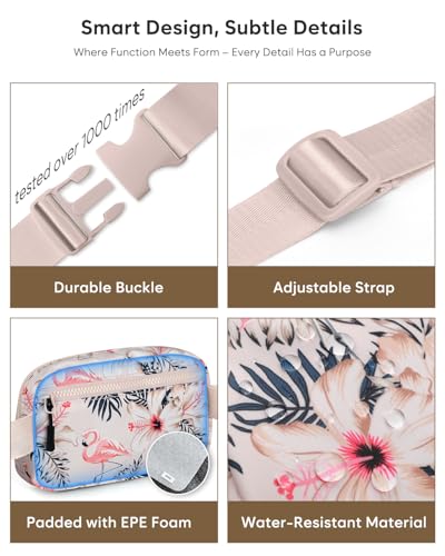 Pritent Fanny Packs for Women Cross Body Bag Waterproof Belt Bag with Adjustable Strap and Zipper Back Pocket Small Crossbody Bags Fashion Waist Packs for Workout Travelling(Flamingo Print) - color: Flamingo Print, size: Small