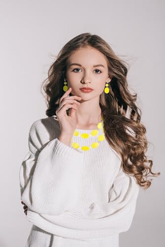 2 Layered Chunky Beaded Shell Necklace for Women Sea Shell blue/yellow/red/green/turquoise/teal/white Statement Necklace and Earring Set Elegant Women Necklace Set Jewelry Sets for Women - color: Yellow