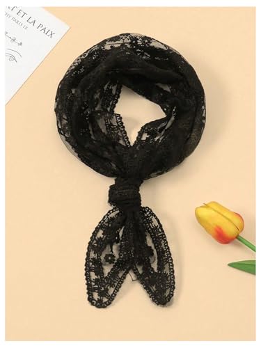 SweatyRocks Women's Floral Embroidery Lace Triangle Hair Scarf Headband Sheer Hair Bandana - color: Black Lace, size: One Size