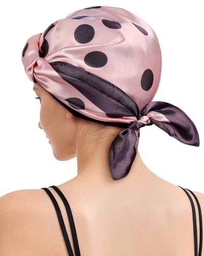Satin Hair Net Wrap Cap for Sleeping - Stretchy Hair Net and Scarf, No Red Marks Soft Edge, Breathable Hair Wrap Scarf for Silk Press - color: Pastel Dot