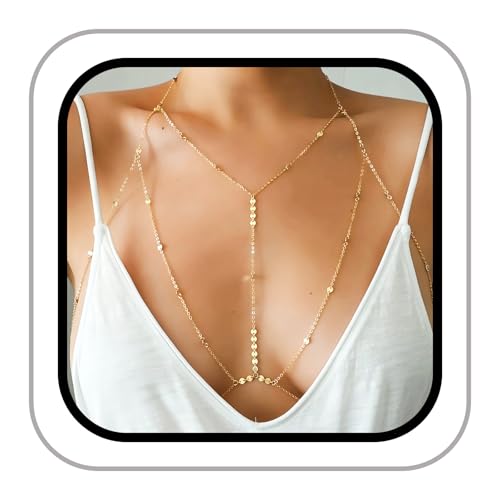 14k Gold Plated Cross Waist Body Chain for Women, Sexy Bra Body Chains & Belly Chain, Waist Beach Jewelry for Vacation Accessories - style: Sequins - Gold Chain