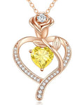 LOUISA SECRET Rose Flower Heart Birthstone Necklaces for Women, 925 Sterling Silver Jewelry, Pendant Heart Necklaces Birthday Anniversary Christmas Gift for Women Wife Mom Girlfriend Lady - color: Rose Gold-11-Nov