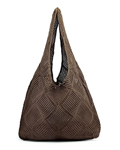Crochet Mesh Beach Tote Shoulder Handbags Hobo Summer Aesthetic Women's Bag - color: Brown