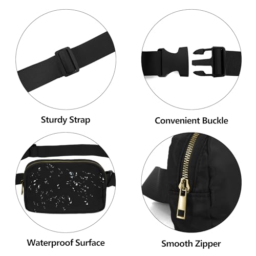 VOROLO Waist Pack for Running Fanny Pack for Women and Men Gift Crossbody Belt Bag Bum Bag with Adjustable Strap for Sports for Men and Women Black with rope - color: Black, style: 1 Pack No Rope