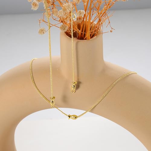LLWOM Gold Necklace for Women-14k Gold Plated Infinity Necklace Star Of David Necklace Evil Eye Cross Pendants Heart Dainty Gold Necklace For Women - color: Gold, style: Gold Fish