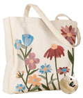 Miss Adola Embroidery Tote Bag with Pocket & Buckle - Reusable Canvas Tote for Women Cute Aesthetic Work Shopping Grocery Bag - style: Floral
