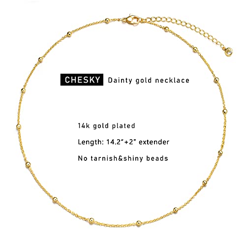 CHESKY 14k Gold Plated/Silver Plated Dainty Necklace for Women, Trendy Satellite Choker Necklace Thin Beaded Layered Choker Necklaces Discs Paperclip Chain Necklaces Womens Simple Jewelry - style: Beaded+Gold
