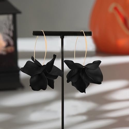 Exaggerated Bohemian Resin Rose Flower Petal Dangle Drop Earrings Long Acrylic Tiered Floral Tassel Earring for Women - color: Black
