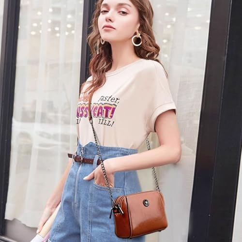 Genuine Leather Small Crossbody Bags for Women | Lightweight Shoulder Purse, Designer Handbag with Adjustable Strap, Casual Travel Everyday Bag - color: H-brown