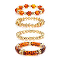GOOJIDS Simple Beaded Gold Plated Bangles Bracelet Chunky Bamboo Tube Curved Stacking Clear Acrylic Colorful Beads Stretchable Gold Plated Bracelets Set For Women - color: T New Brown Beads Set
