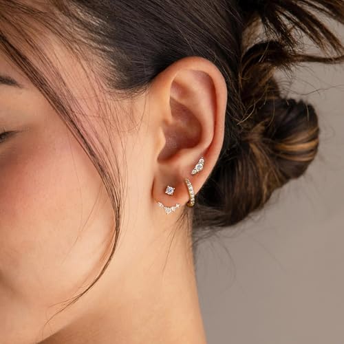 6 Pairs 14K Gold Plated Stud Earrings for Women, Hypoallergenic Cartilage Earrings for Multiple Piercing, Dainty Small Stackable Earrings Set for Jewelry Gift - color: Gold-3 Pairs