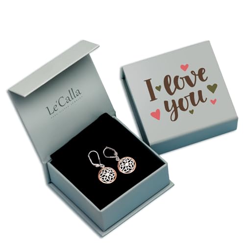 LeCalla 925 Sterling Silver Leverback Drop Earrings | Lightweight Celtic-Knot Filigree Heart Teardrop Dangle Earring for Women's Gift for Her - color: Two-Tone Celtic Knot with Customized Box