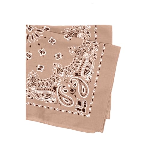 Rothco Trainmen Paisley Bandana 27” x 27” Extra‑Large 100% Cotton Head Wrap Scarf Multi‑Use - color: Khaki